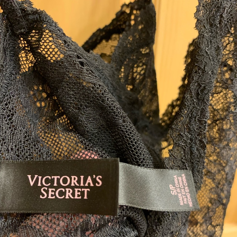 Victoria Secret black lace bodysuit with bows
